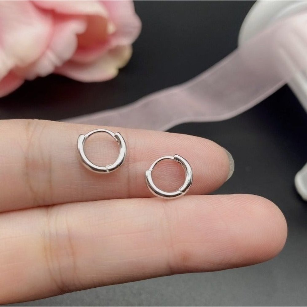Plain silver small hoop earrings-Silver 9mm-SH001
